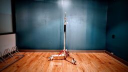 Rolling Stainless Steel C-Stand with Casters (10′) – as a monitor standetc