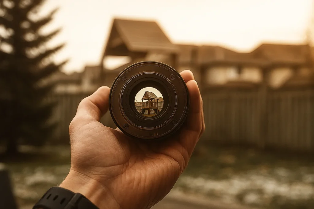 Hand holding lens for camera rental insurance inventory report