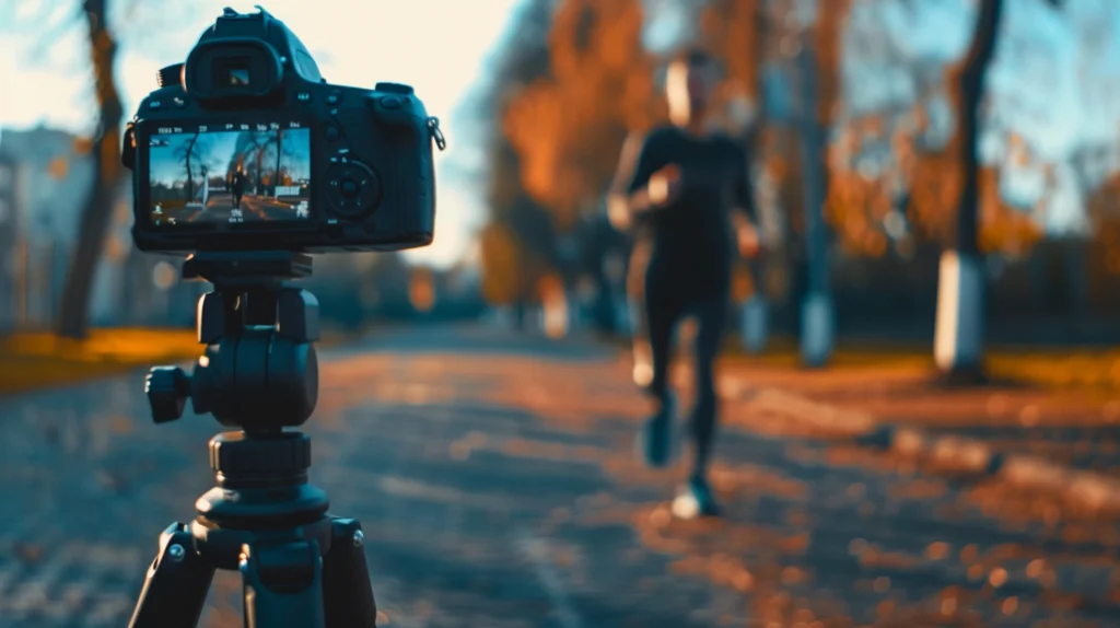 DSLR filming runner outdoors showing need for camera theft insurance
