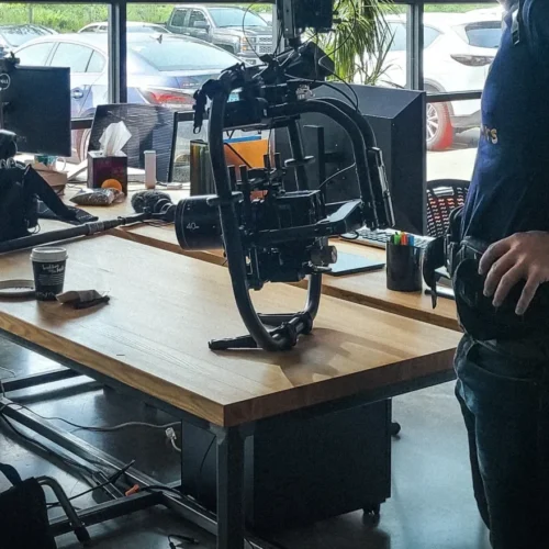 Behind the scenes on a film set. Anamorphic rental NYC for a professional shoot.