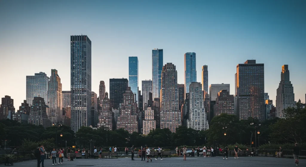 The Manhattan skyline from Central Park, a perfect location for films in the park NYC.