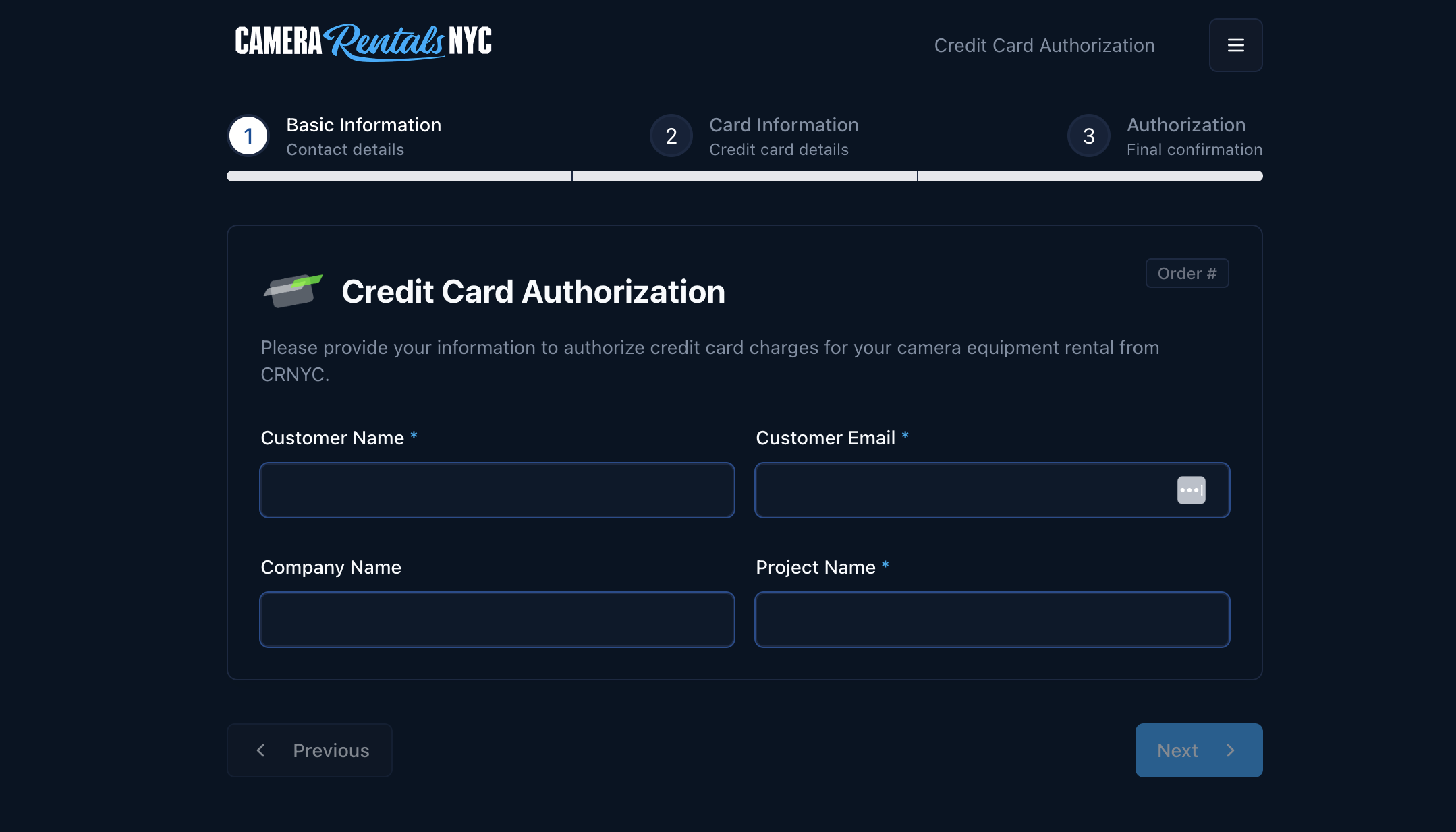 Cc Rentals Credit Card Authorization for Rentals - Camera Rentals NYC