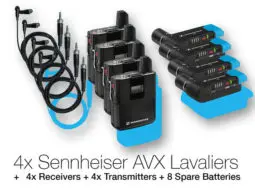 4x Sennheiser AVX Lavalier – Transmitter & Receiver Kit + Spare Batteries