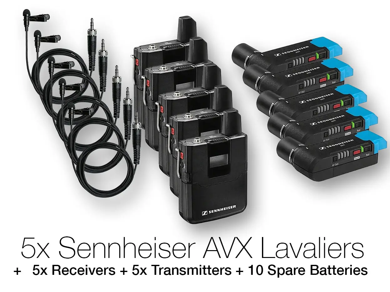 5x Sennheiser AVX Lavalier - Transmitter & Receiver Kit + Spare