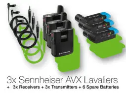3x Sennheiser AVX Lavalier – Transmitter & Receiver Kit + Spare Batteries